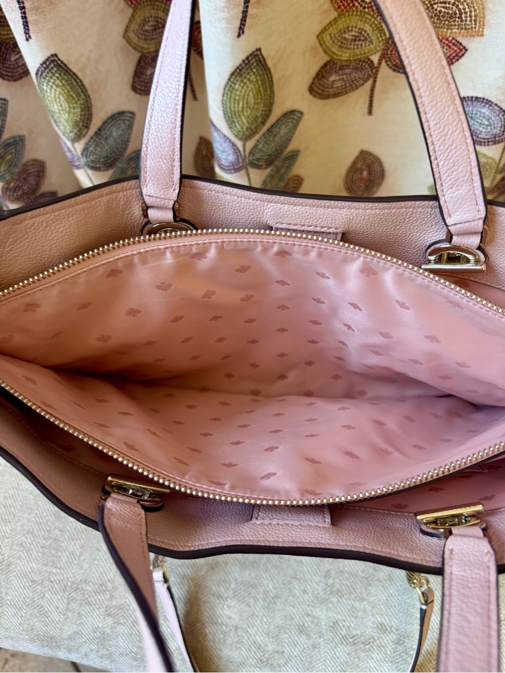 kate spade pink Leather Tote with Chain-Detail Straps - Picture 3 of 6